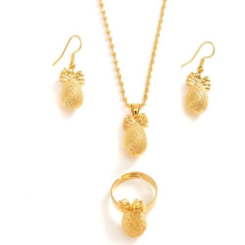 3D Tiny Pineapple Ananas Tropical Fruit Charm Minimalist Gold Tone T Necklace pendant earrings earrings Fine Solid Jewelry Xmas