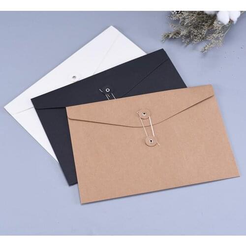 400pcs Brown Kraft Paper A5/A4 Document Holder File Storage Bag Pocket Envelope with Storage String Lock Office Supply Pouch SN
