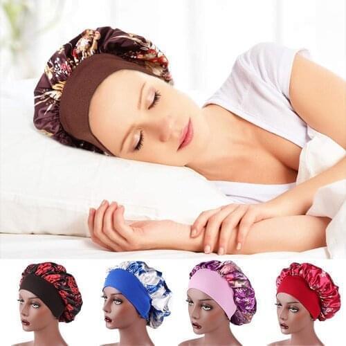 Large Soft Satin Sleep Cap High Quality Elastic Waterproof Shower Cap Wide Band Night Bonnet Curly Springy Hair Beauty Head Wrap