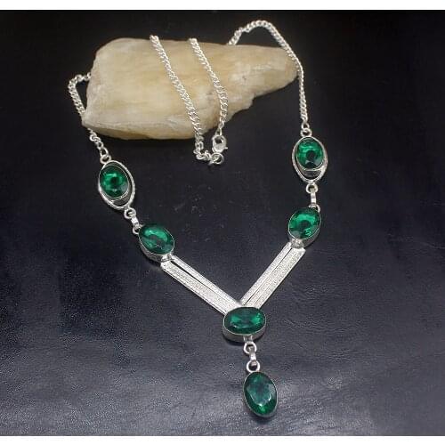 Gemstonefactory Jewelry Big Promotion 925 Silver Glowing Shiny Green Topaz Ladies Women Chain Necklace 42cm 20213509