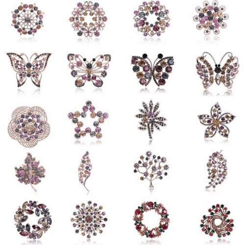 Exquisite Chic Butterfly Round Flower Plant Leaf Brooch Colorful Crystal Rhinestone Flower Fashion Brooch Pin Jewelry Brooch Pin