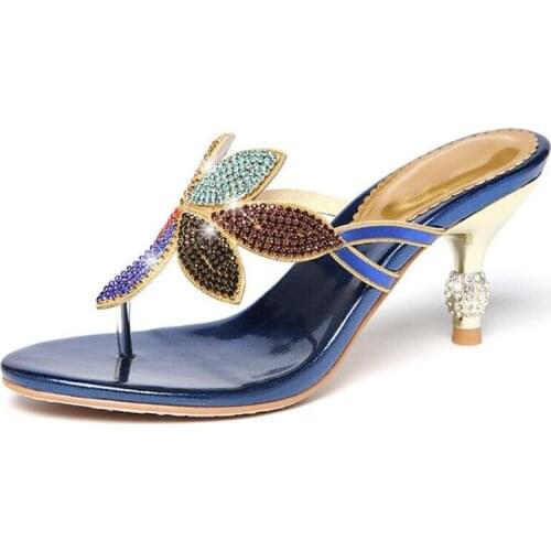 2020 Classic Rhinestone Sandals Womens Slippers Summer High-heeled Stiletto Flip-flops Women Sandal Shoes Rhinestone Slippers