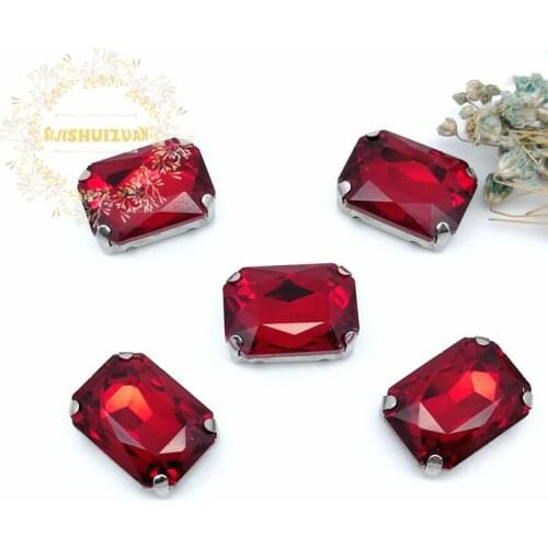 RED Rectangular Crystal Glass Sewing Rhinestones with Claw Rhinestone Applique for Diy Dress and Bags13*18 10*14 8*10 18*25