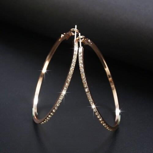 Exaggerate Big Rhinestone Circle Hoop Earrings Brincos Simple Party Round Loop Earrings for Women Jewelry
