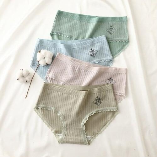 Lace Trim Panties Mid-Rise Thin Panties Comfort Underwear Lace Intimates Cotton Panties