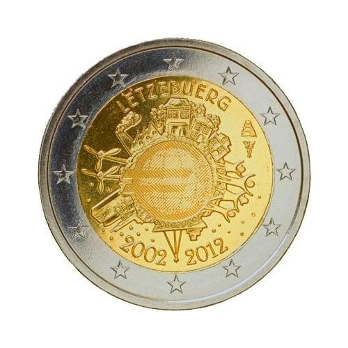 Luxembourg 2012 currency issuance 10th anniversary 2 Euro commemorative coin UNC 100% Real Genuine Original Coin