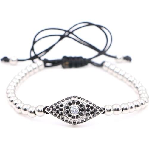 Mestylish Mirco Pave CZ Beads Demon Eye Braided Gold Bracelet With White Pumped Black Zircon Adjustable For Men Women Gift