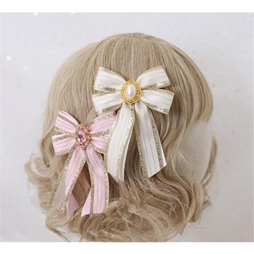 Lolita Sweet Girl Bowknot Gold Stamping Hair Clip Hair Accessories Women Daily Hairpin Accessories D271