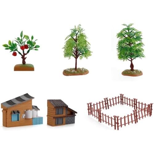 Simulation Creative Farming And Pasture Micro-landscape Diy Fruit Tree Animal Fence House Sand Table Model Assembly Toy