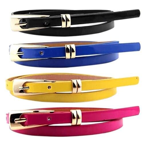 Fashion Women Skinny Waist Belt Thin Faux Leather Narrow Buckle Waistband Strap