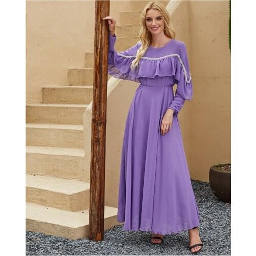 Muslim Dress Women Dubai Abaya Ruffles Fashion Full Lotus Sleeve Casual New Islamic Clothes Moroccan Kaftan Long Maxi Dresses