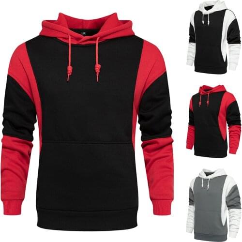 New Mens Autumn Slim Top Casual Patchwork Hooded Long Sleeve Sweatershirts Top Blouse Simple Outdoor Daily Blouse Free Shipping