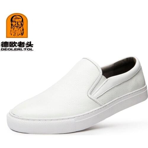 2020 Mens Genuine Leather Casual Shoes Size 44 Leather Soft Man White Shoes Autumn Leisure Leather Loafers