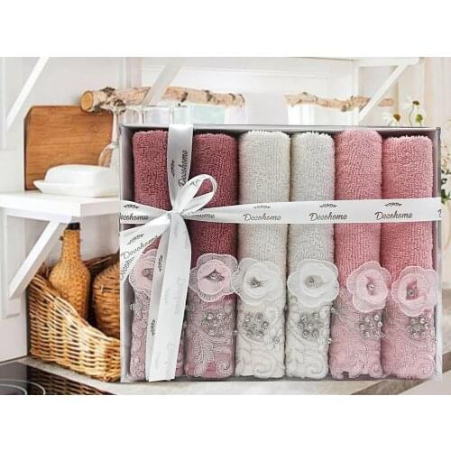 Applique and Pearl Stone Kitchen Towel Set for 6 FREE SHİPPİNG