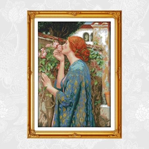 Woman and flowers Patterns Cross Stitch Kits 11CT Printed Fabric 14CT Canvas DMC Counted Cross-stitch Embroidery Thread Sets