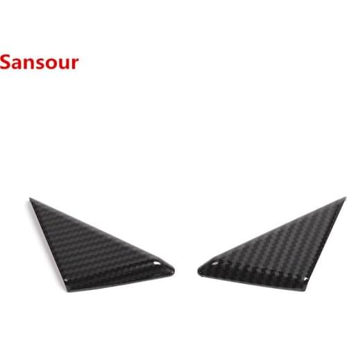 Sansour Carbon Fiber Grain Stickers for Car Front Window Triangle Decoration Cover Accessories for Dodge Challenger 2009-2020