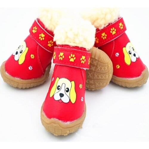Small Dog Shoes Outdoor Boots PU Dog Shoes For Chihuahua Warm Winter Boots Waterproof Anti Slip Puppy Pet Shoes