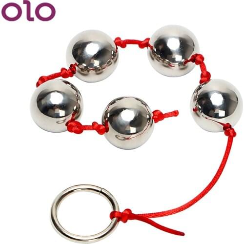 OLO Ring Handheld Anal Bead 2.5cm Big Balls Five Metal Anal Balls Sex Toys for Woman Stainless Steel Butt Vaginal Plug