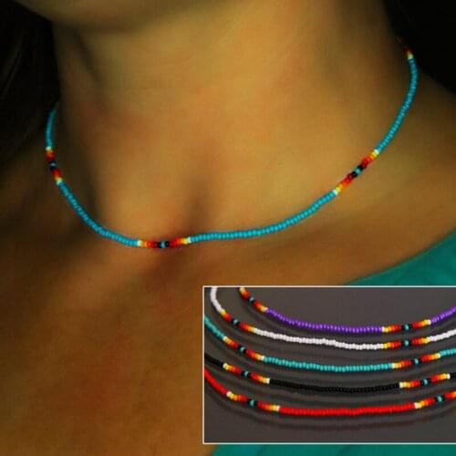 Turquoise Pat(tern) & the Black Native Seed Bead Choker Necklace Bohemian Style Tribal Jewellry for Women Thin Choker 35+7CM