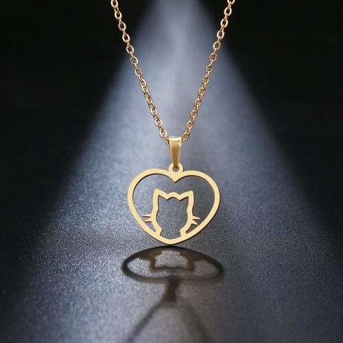 DOTIFI Stainless Steel Necklace For Women Lovers Gold Color Cute Cat Pendant Necklace Jewelry