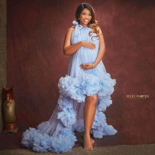 Fashion Asymmetrical Dresses Ruffles Puffy Sweep Train Lace-up Shoulder Sleeveless Party Dress Maternity Gown Bridal Robes