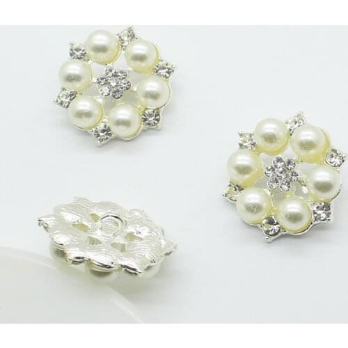 Pearl Alloy Buttons For Clothing 25MM 5Pcs/Lot Shank Rhinestones Button DIY Hand Sewing Decoration Silver Accessories