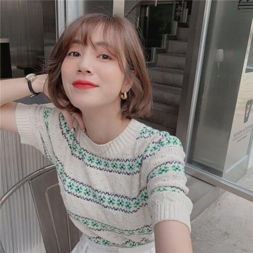 2021 Promotion Hot Sale 5 Under 2, 20588 (4) The Film Web Celebrity Figure Round Collar Stripe 37 [1575] Short Sleeve T-shirt