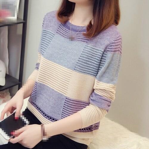ZB4219 2020 new spring autumn thin section women fashion long-sleeved hollow knit sweater cheap wholesale