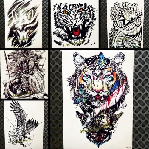 Cool Tiger King Design Waterproof Temporary Removable Tattoo Men Body Tattoo Arm Sleeve 21x15CM Flash Tattoo Tiger Wall Sticker