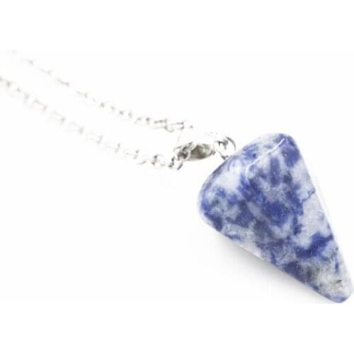 Yingwu Natural Clear Crystal Blue Spot Jasper Stone Dowsing Healing Chakra Pendulum Pendant With Chain 50PCS Lot Wholesale