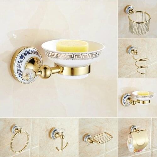 ZGRK Bathroom Set Accessories Wall Mount Paper Roll Holder Toilet Gold Ceramic Towel Holder Tissue Box Luxury Bathroom Set