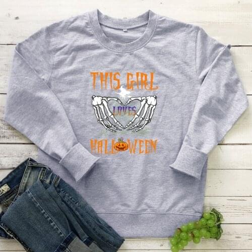 Colored This Girl Loves Halloween Sweatshirt Trendy Autumn Short Sleeve Holiday Sweatshirts High Quality Witchy Woman Pullover