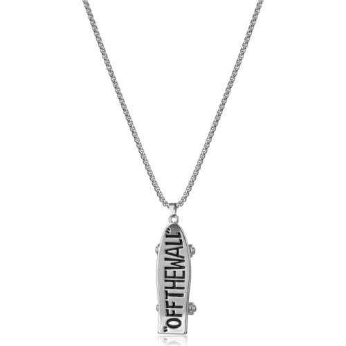 Skateboard Necklace For Men Women Stainless Steel Stylish Trend Hip Hop Edgy Punk Goth Long Chain Pendant Necklace Gift for Eboy