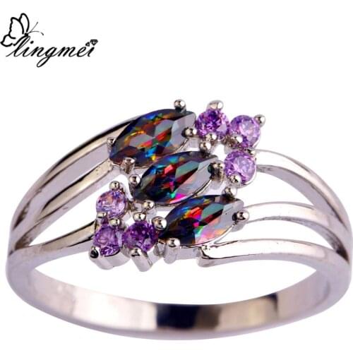 Lingmei New Nice Arrival Mysterious Multi-Purple CZ Silver ColorRing Women Jewelry Size 6-9 Free Shipping Wholesale