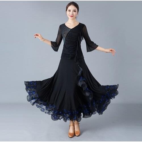 Lady Dancing Dress Girls Ballroom Dance Wear Adult Modern Dance Suit Waltz Tango Ballroom Dance Long Skirt D0826
