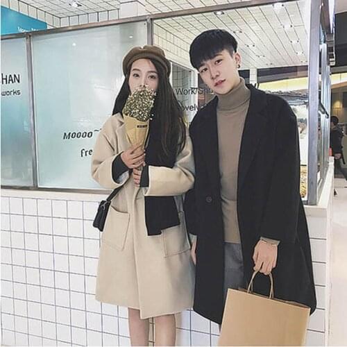 Femme Winter Wool Blend Women Coat Woolen Plus Size Tweed Vintage Couple Clothes Gothic Korean Coats Long Overcoat OL