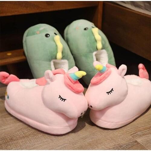 Winter Ladies Cartoon Slippers Furry Warm Home Slides Thick-sole Indoor Slippers Cute Animal Shoes Casual Couple Slides One Size
