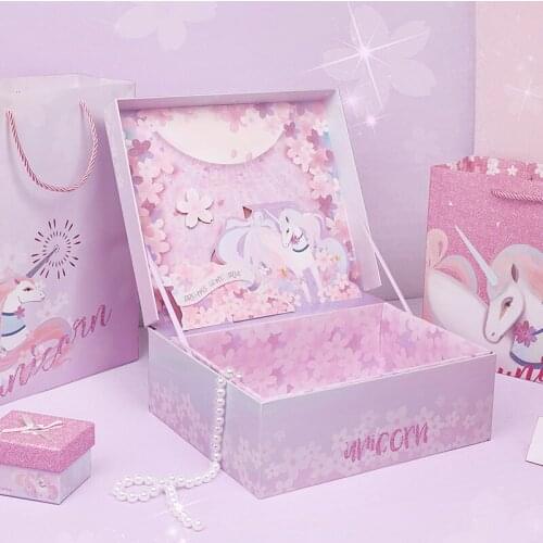 1pcsMothers Day Cartoon Fantasy Unicorn Packaging Stereo Box Valentines Day Ins Jewelry and Cosmetics Packaging Gift Box