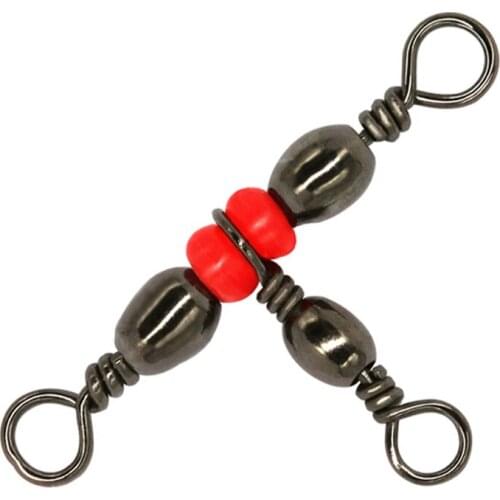 20Pcs/lot 3 Way Brass Fishing Rolling Barrel Swivel Ring Fishhook Lure Line Connector With Beads Fishing Tackle Accessory