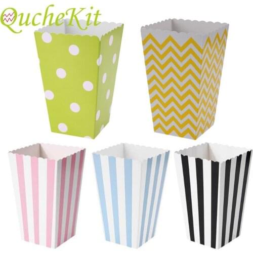 36pcs Colorful Dot Wave Striped Paper Popcorn Boxes Kid Birthday Party Decoration Pop Corn Candy Sanck Xmas Wedding Supplies
