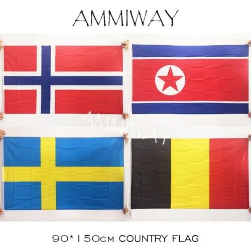 AMMIWAY 90*150cm 3x5 ft Norway North Korea Hanging Country National Flags and Banners Large Sweden Belgium Home Decoration Flag