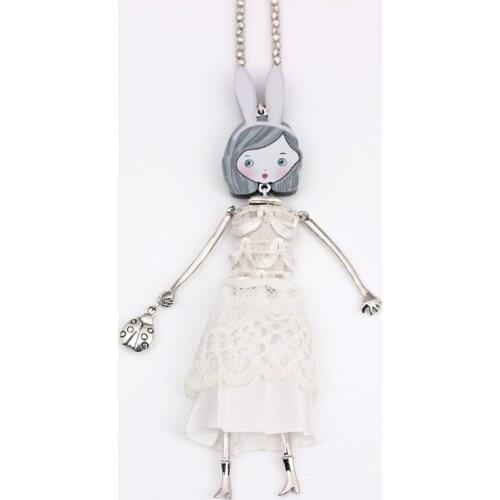 Bonsny white dress fashion lovely new 2016 acrylics cute girls colorful figures necklace & pendant for woman Free shipping
