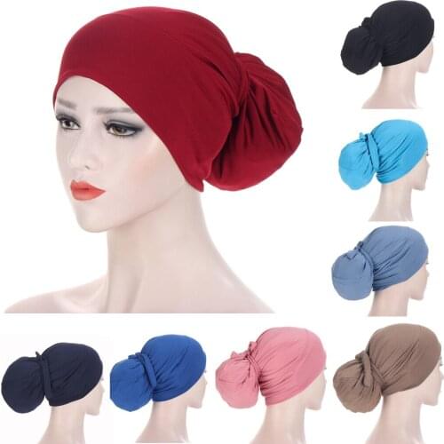 Stretchy Women Satin Lining Chemo Cap Muslim Cotton Turban Hat Beanie Ladies Hair Loss Bonnet Islamic Hijab Headwear Indian Cap