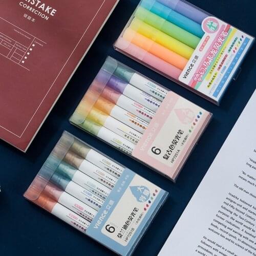6Pcs/Set Cute Morandi Highlighter Pen High Quality Creativity Fluorescent Pen Journal Pens Marker Pen Art Supplies