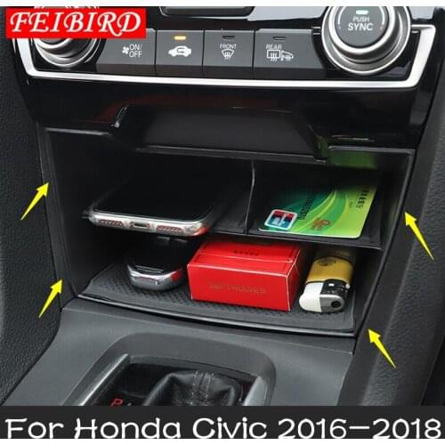 Interior For Honda Civic 2016 2017 2018 Central Multifunction Storage Pallet Container Multi-grid Box Cover Kit