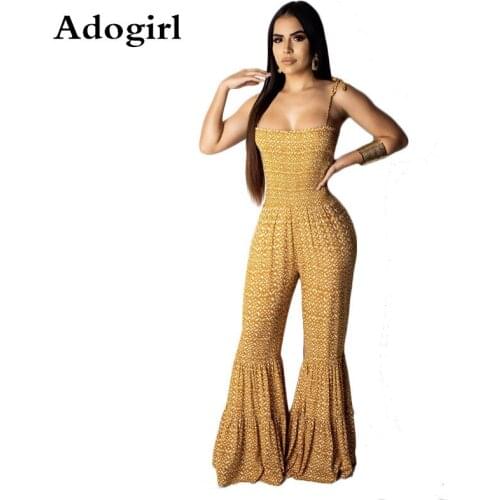 Boho Sexy Wide Leg Jumpsuit Women Spaghetti Strap Floral Print Jumpsuit Sexy Bodycon Flared Pants Female Elegant Beach Overalls