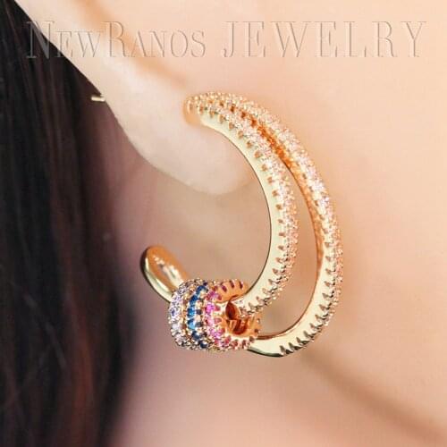 Newranos Circle Earrings Cubic Zirconia Round Open Stud Earrings for Women Fashion Jewelry Wholesale EWX005402