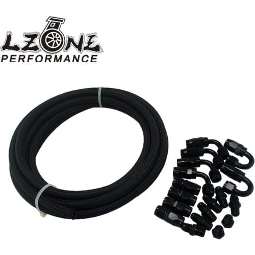 LZONE - 6 AN Pros Lite Black Racing Hose Fuel Oil Line 350 PSI 5M+ Hose End Adaptor KIT + NPT PLUG JR7312+SL10NPT-BK