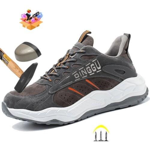 FJ48 Work Shoes Mens Autumn Casual Security Boots Pigskin Lace-Up Male Sneakers Steel Toe Indestructible Working Safety Shoes