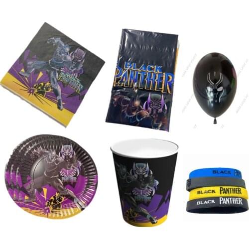 Black Panther Theme birthday party Disposable decorations Party Tableware Set Paper Cups paper plates kids party